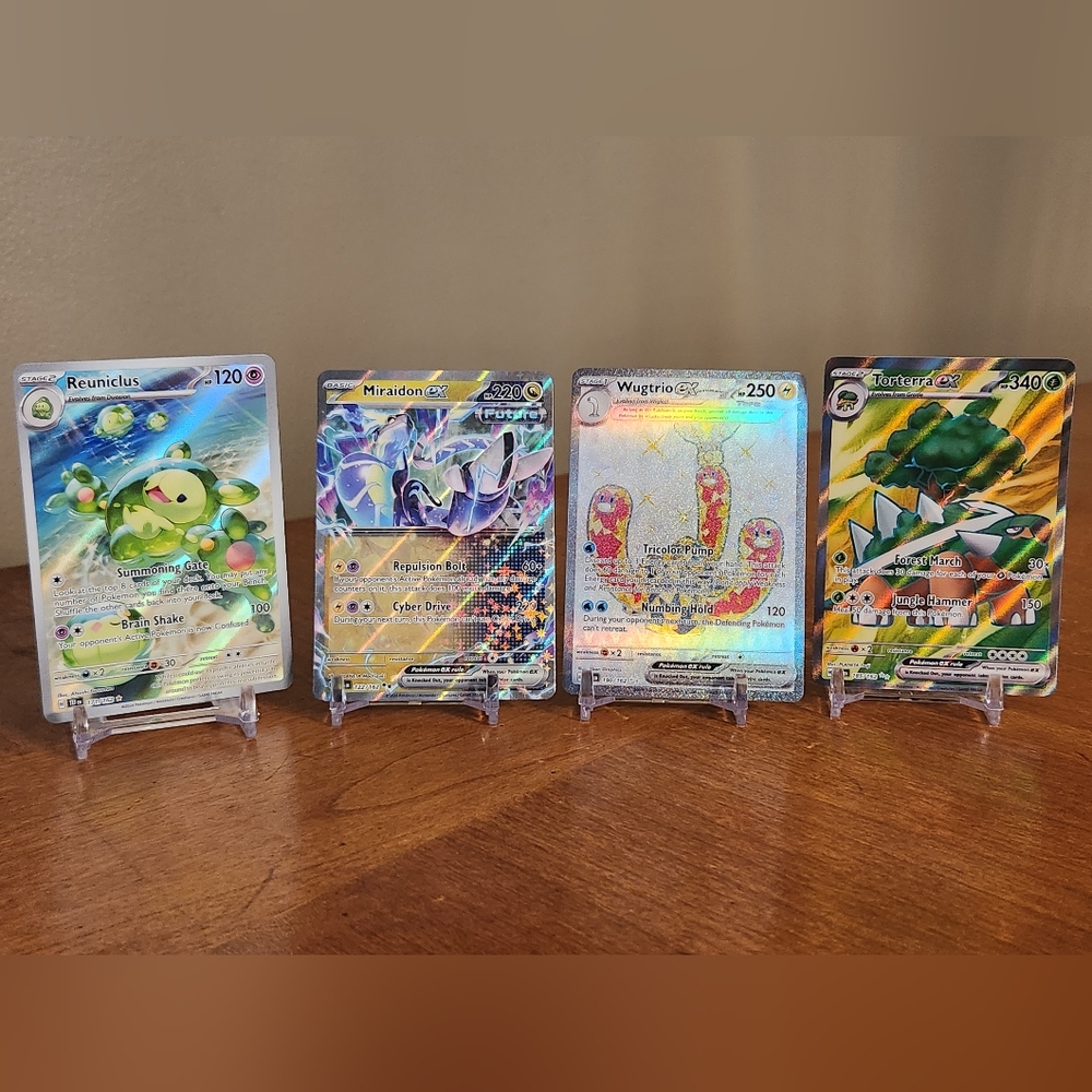 Pokemon cards- Miraidon ex 122, Wugtrio ex 190,Reuniclus 171, Torterra ex 185